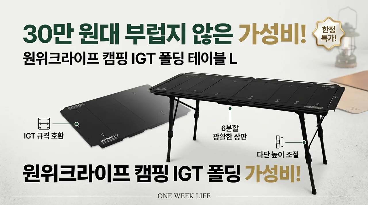 30만원대 부럽지 않은 가성비! 원스위크라이프 캠핑 IGT 접이식 테이블 L