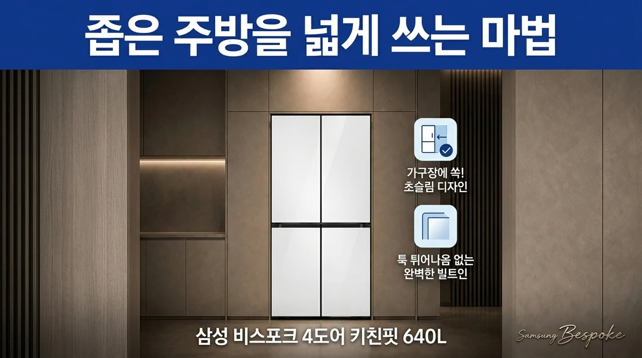 좁은 주방 인테리어 완성하는 삼성 비스포크 냉장고 4도어 키친핏 640L 선택 이유