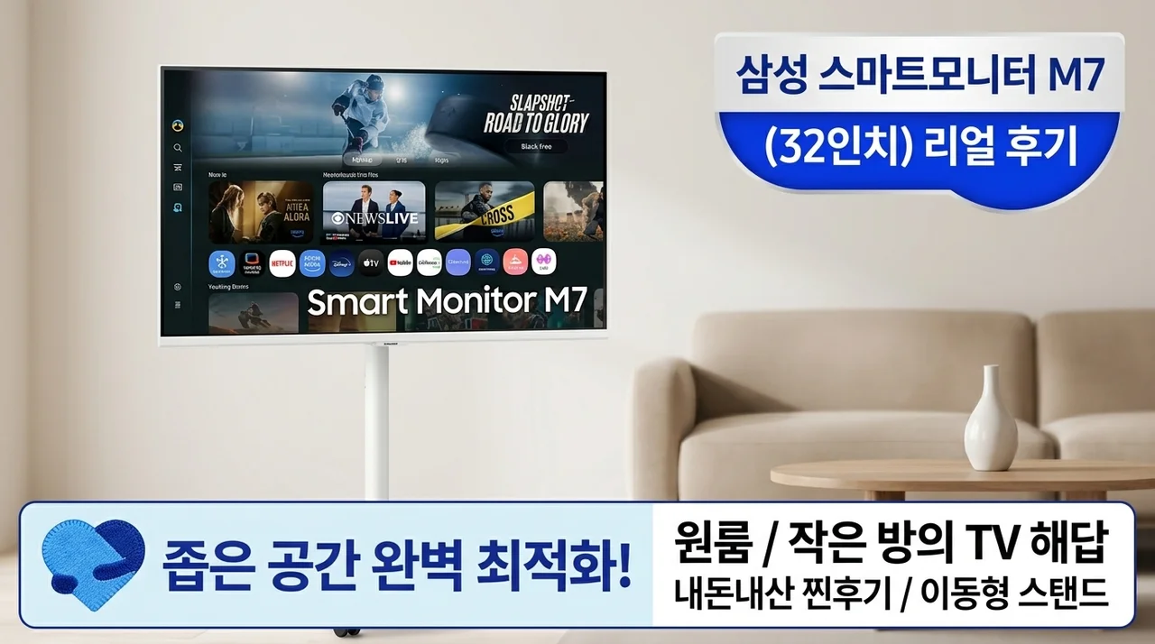 좁은 방에도 딱 맞는 삼성 스마트모니터 M7 32인치 무빙스타일 이동식 TV 활용 후기