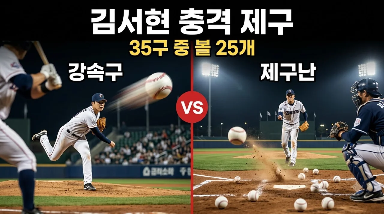 김서현 35구 중 볼 25개 충격, 일본 연수 무색한 제구 난조 분석